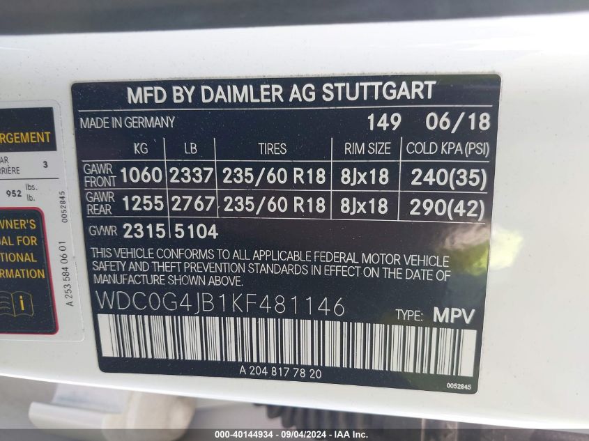 WDC0G4JB1KF481146 2019 Mercedes-Benz Glc 300