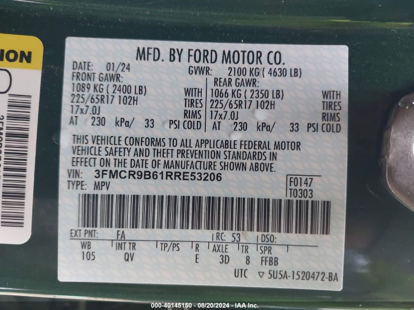 3FMCR9B61RRE53206 2024 Ford Bronco Sport Big Bend