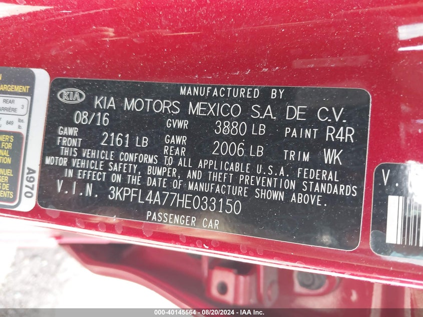 2017 KIA FORTE S - 3KPFL4A77HE033150