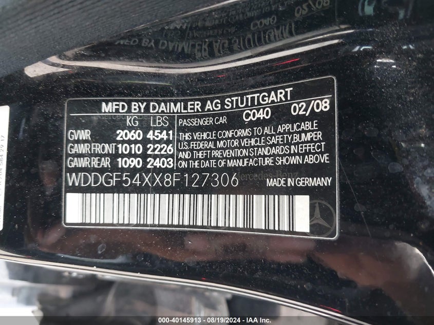 2008 Mercedes-Benz C 300 Luxury/Sport VIN: WDDGF54XX8F127306 Lot: 40145913