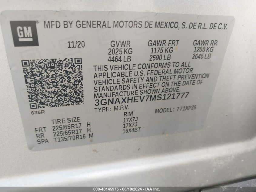 2021 CHEVROLET EQUINOX FWD LS - 3GNAXHEV7MS121777