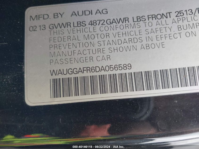 WAUGGAFR6DA056589 2013 Audi S5 3.0T Premium Plus