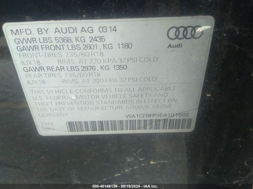 WA1CFBFP9EA101965 2014 Audi Q5 2.0T Premium