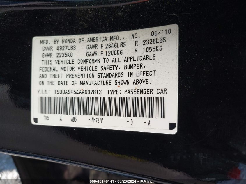 19UUA9F54AA007813 2010 Acura Tl 3.7