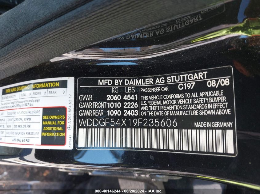 2009 Mercedes-Benz C 300 Luxury/Sport VIN: WDDGF54X19F235606 Lot: 40146244