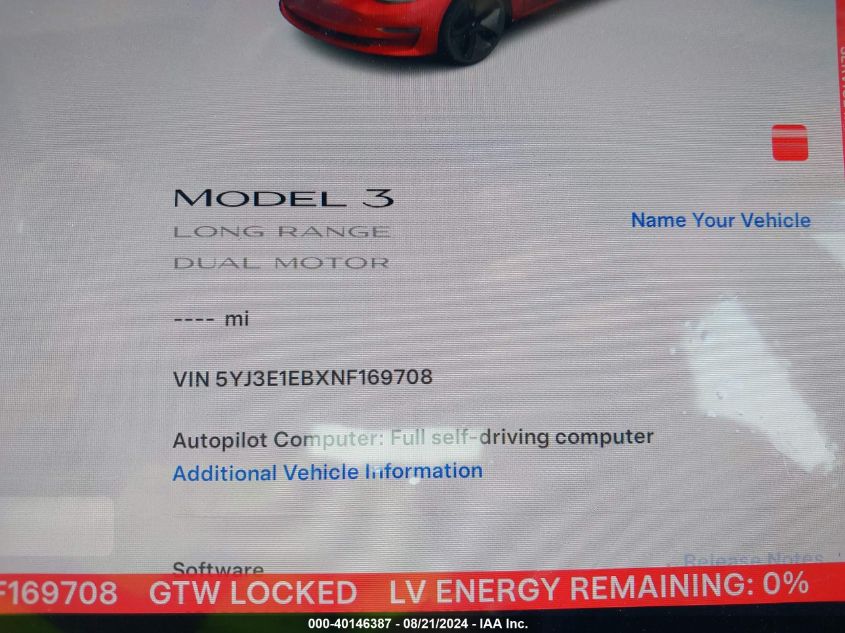 2022 Tesla Model 3 Long Range Dual Motor All-Wheel Drive VIN: 5YJ3E1EBXNF169708 Lot: 40146387