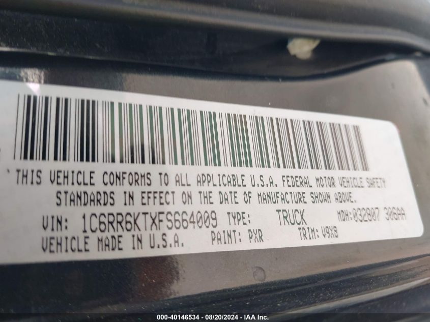 2015 Ram 1500 Express VIN: 1C6RR6KTXFS664009 Lot: 40146534