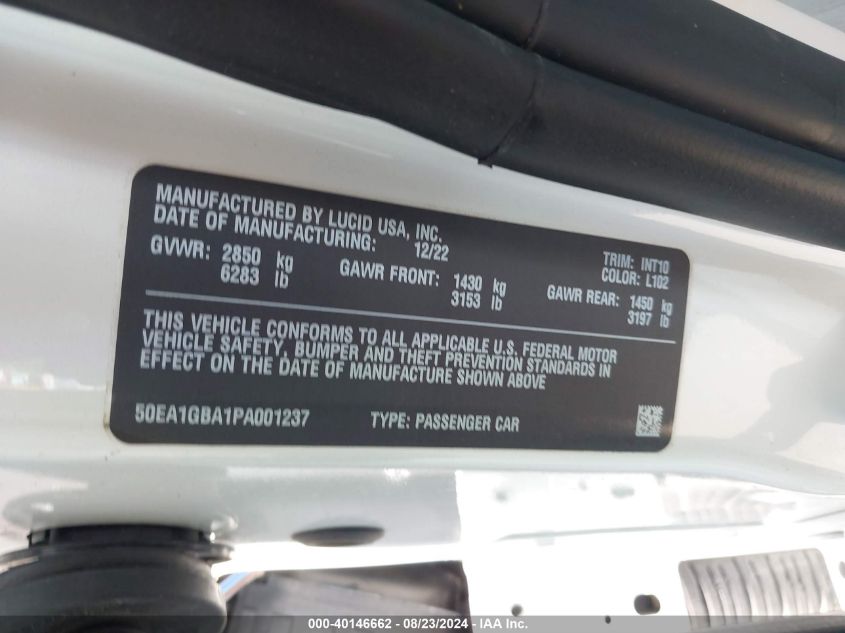 VIN 50EA1GBA1PA001237 2023 LUCID AIR GRAND TOURING