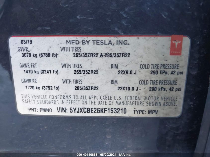 5YJXCBE26KF153210 2019 Tesla Model X