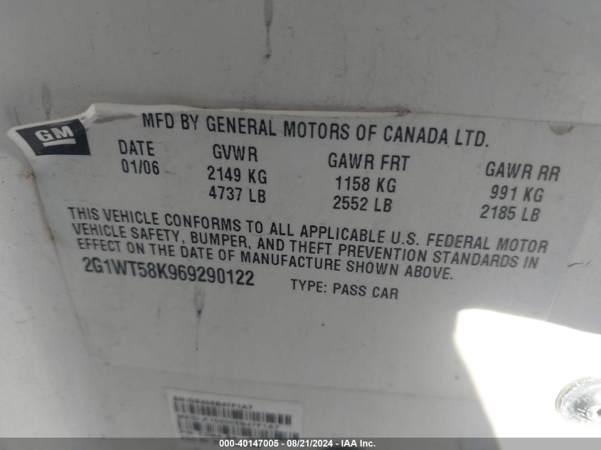 2G1WT58K969290122 2006 Chevrolet Impala Lt