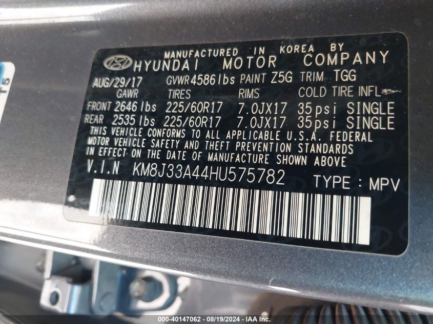 KM8J33A44HU575782 2017 Hyundai Tucson Se