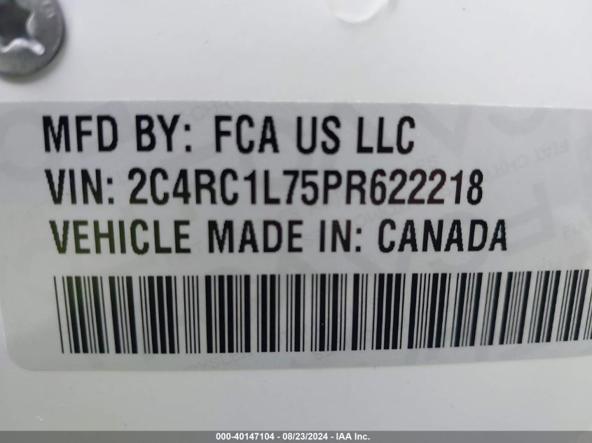 2023 Chrysler Pacifica Hybrid Touring L VIN: 2C4RC1L75PR622218 Lot: 40147104