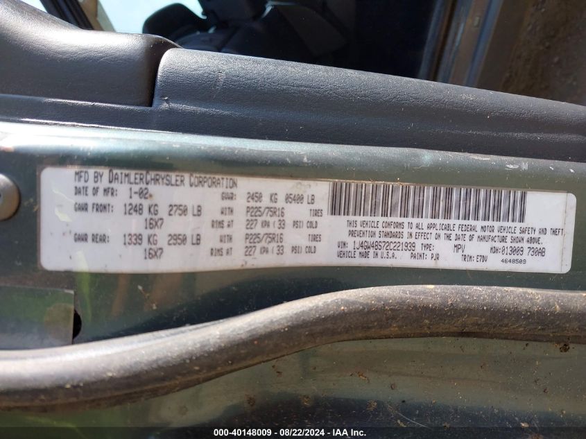 2002 Jeep Grand Cherokee Laredo VIN: 1J4GW48S72C221939 Lot: 40148009