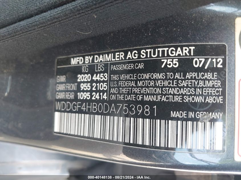 2013 Mercedes-Benz C 250 Luxury/Sport VIN: WDDGF4HB0DA753981 Lot: 40148138