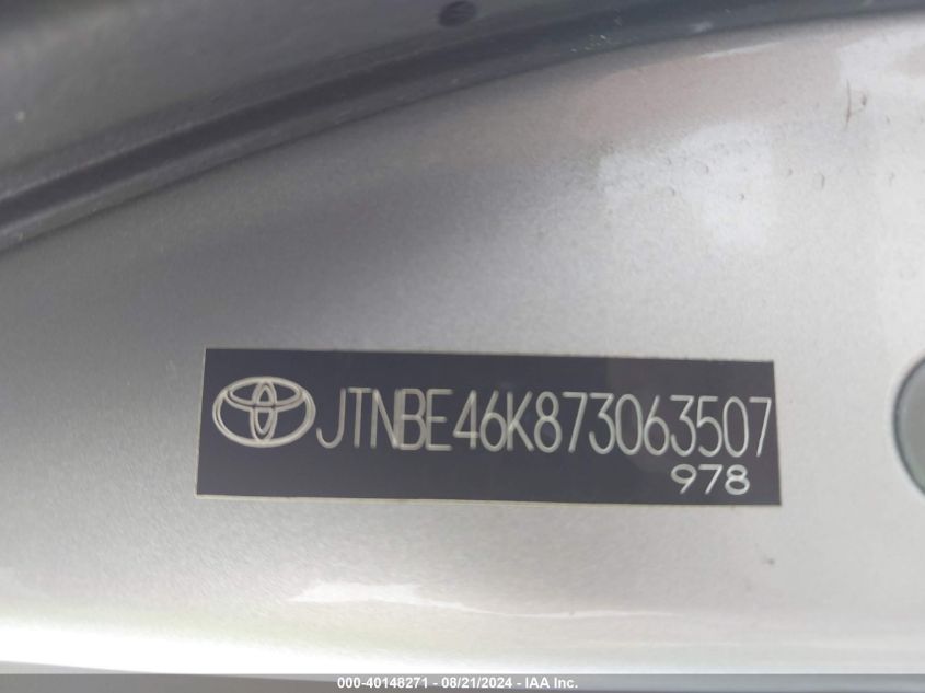 2007 Toyota Camry Ce/Le/Xle/Se VIN: JTNBE46K873063507 Lot: 40148271