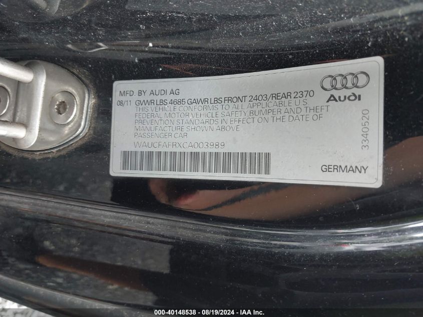 WAUCFAFRXCA003989 2012 Audi A5 2.0T Premium