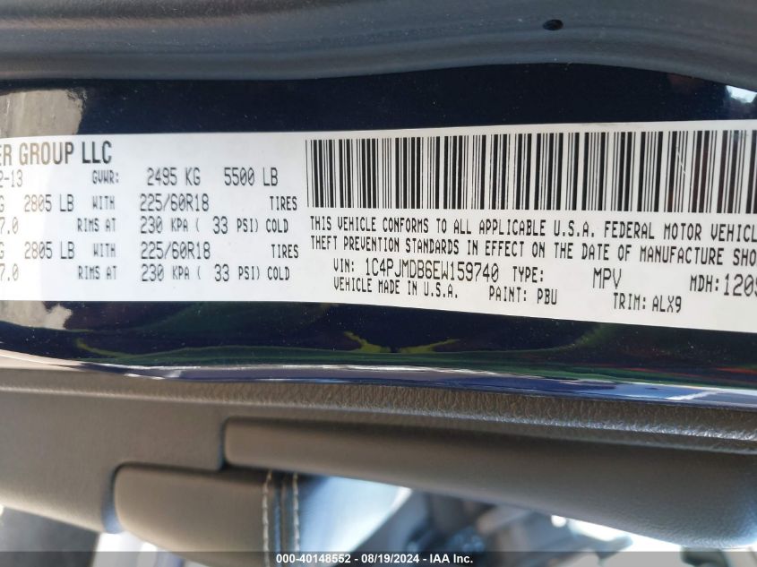 2014 Jeep Cherokee Limited VIN: 1C4PJMDB6EW159740 Lot: 39657488