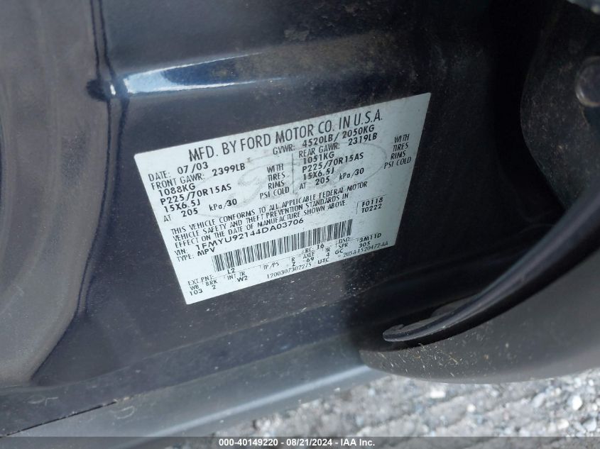 2004 Ford Escape Xls VIN: 1FMYU92144DA03706 Lot: 40149220