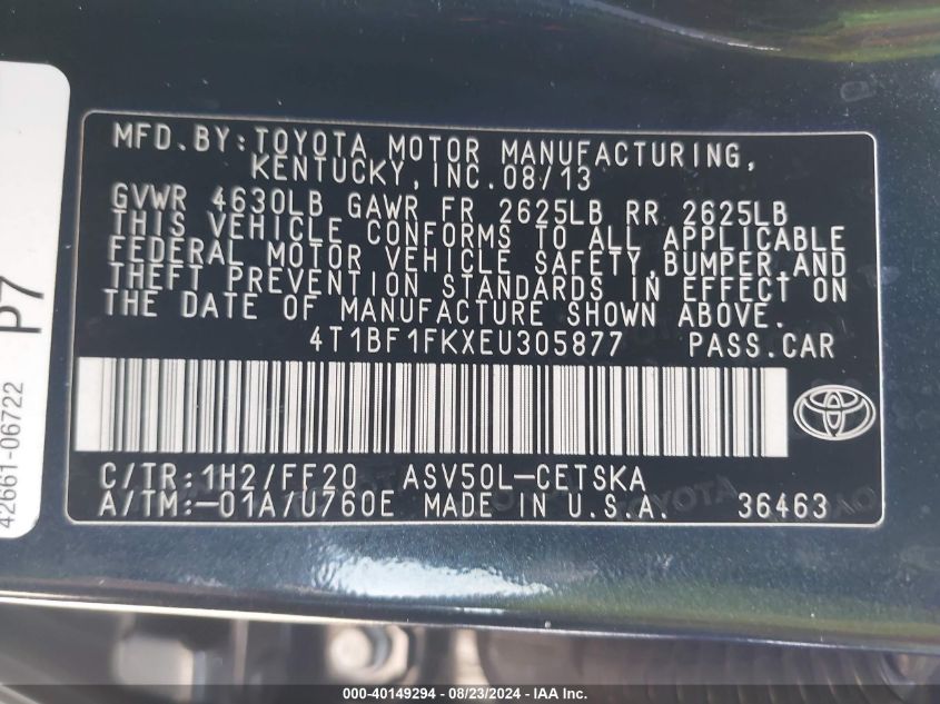 4T1BF1FKXEU305877 2014 Toyota Camry Se