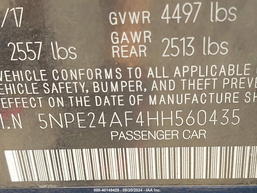 2017 HYUNDAI SONATA - 5NPE24AF4HH560435