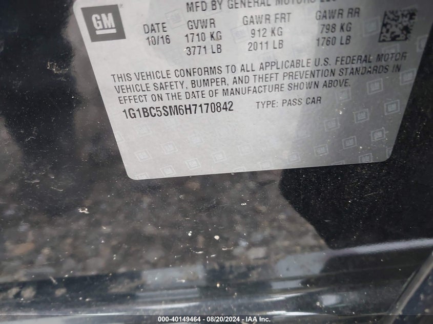 2017 CHEVROLET CRUZE LS AUTO - 1G1BC5SM6H7170842