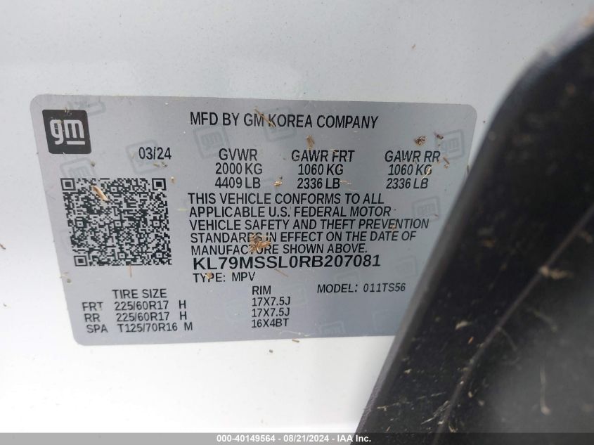 2024 Chevrolet Trailblazer Activ VIN: KL79MSSL0RB207081 Lot: 40149564