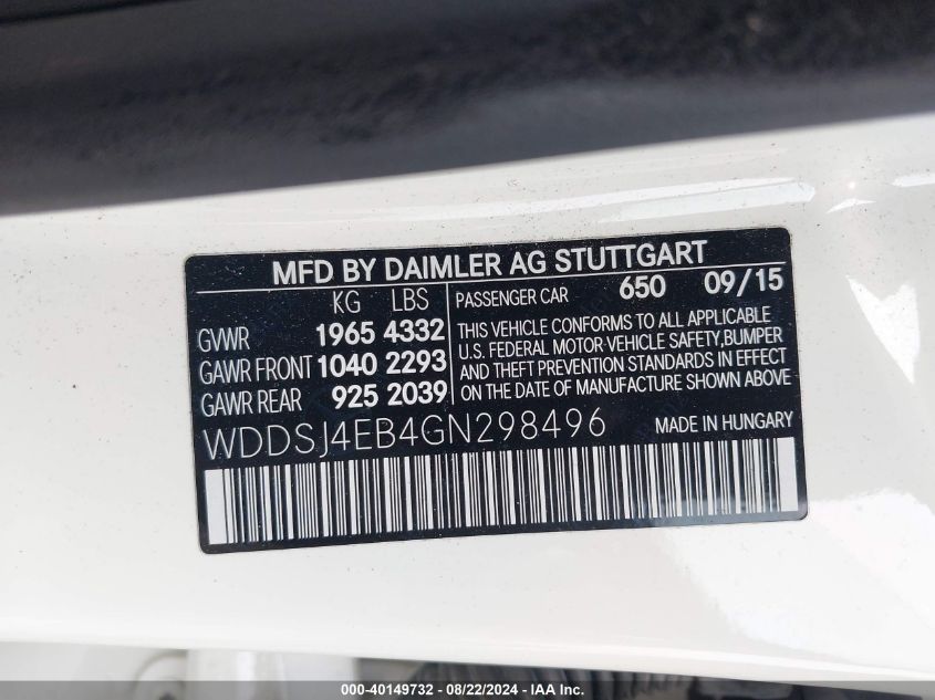 WDDSJ4EB4GN298496 2016 Mercedes-Benz Cla 250