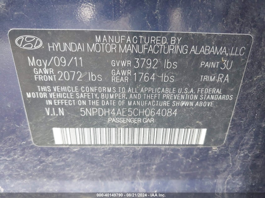 5NPDH4AE5CH064084 2012 Hyundai Elantra Gls/Limited