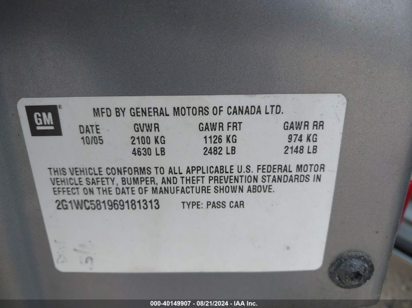 2G1WC581969181313 2006 Chevrolet Impala Lt