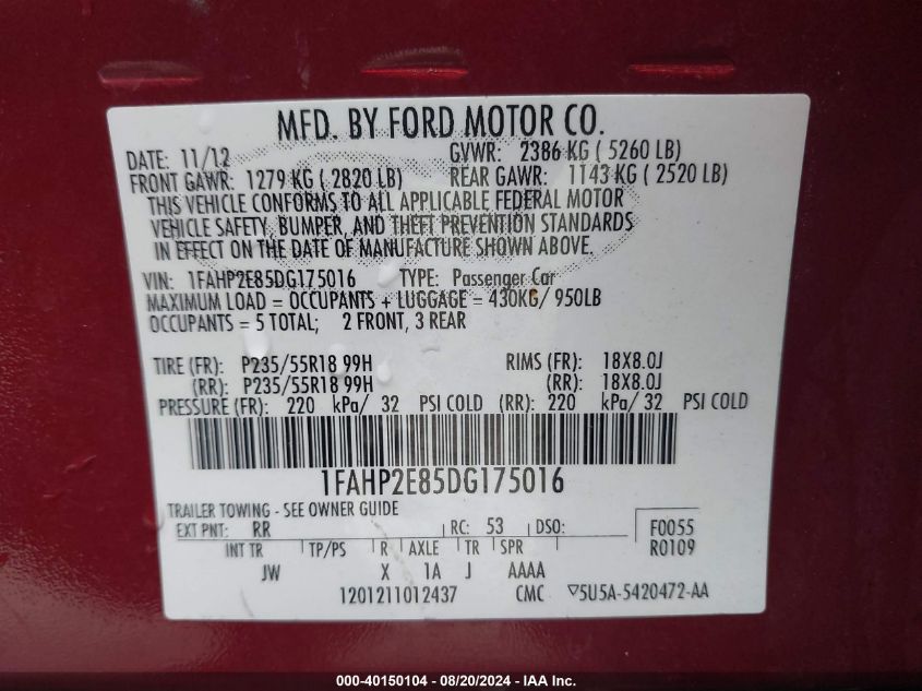 2013 FORD TAURUS SEL - 1FAHP2E85DG175016