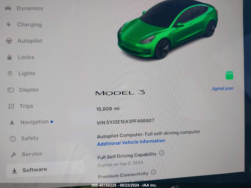 2023 Tesla Model 3 VIN: 5YJ3E1EA3PF498907 Lot: 40150225