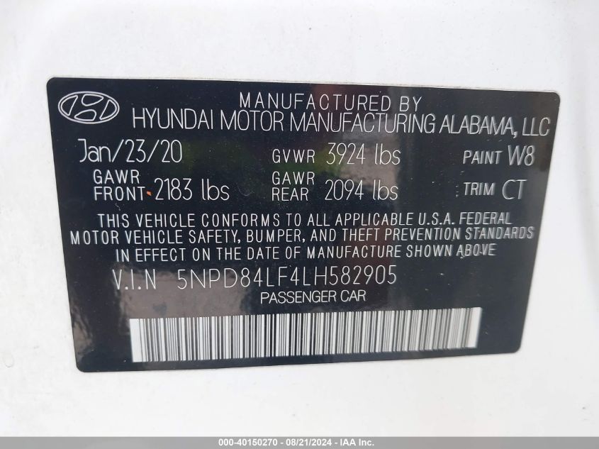 2020 HYUNDAI ELANTRA SEL - 5NPD84LF4LH582905