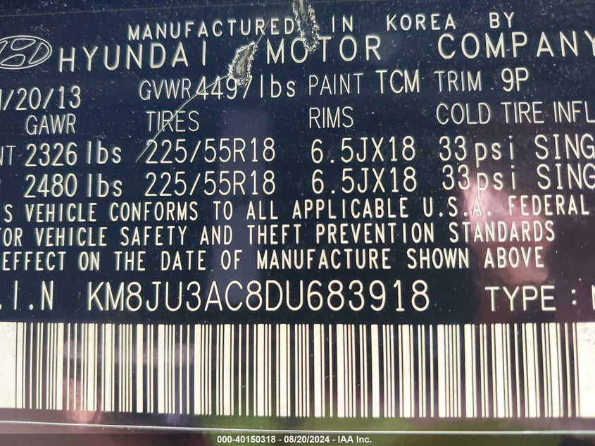 2013 HYUNDAI TUCSON LIMITED - KM8JU3AC8DU683918