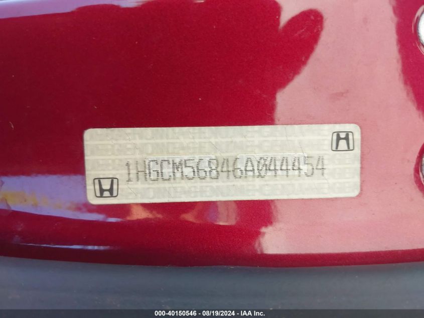 2006 Honda Accord 2.4 Ex VIN: 1HGCM56846A044454 Lot: 40150546