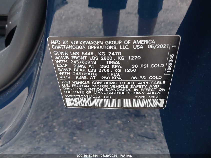 2021 VOLKSWAGEN ATLAS CROSS SPORT 2.0T SE - 1V2DC2CA3MC231163