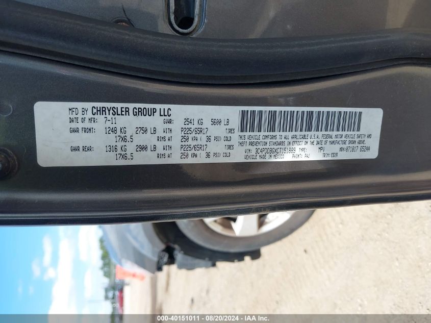 2012 Dodge Journey Sxt VIN: 3C4PDDBGXCT151889 Lot: 40151011