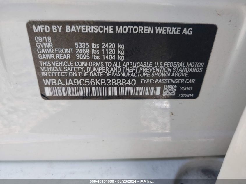 VIN WBAJA9C56KB388840 2019 BMW 5 Series, 530E Iperf... no.9