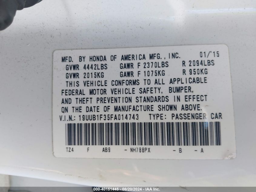 19UUB1F35FA014743 2015 Acura Tlx