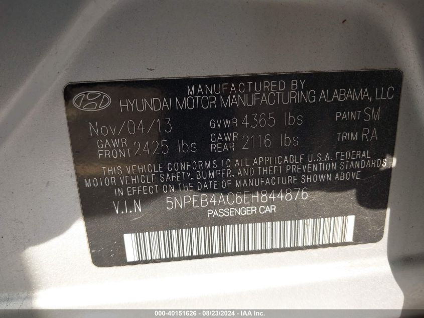 2014 HYUNDAI SONATA GLS - 5NPEB4AC6EH844876