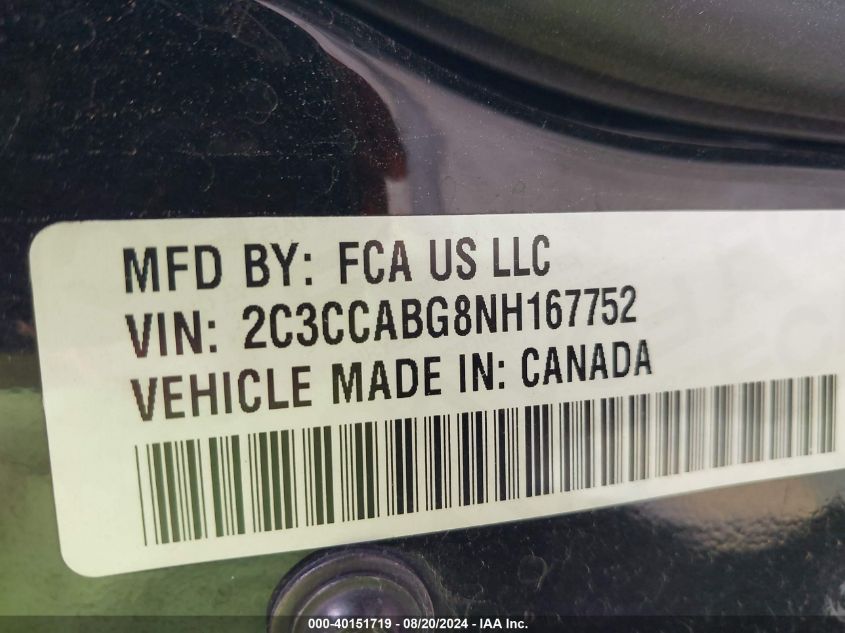 2022 Chrysler 300 S VIN: 2C3CCABG8NH167752 Lot: 40151719