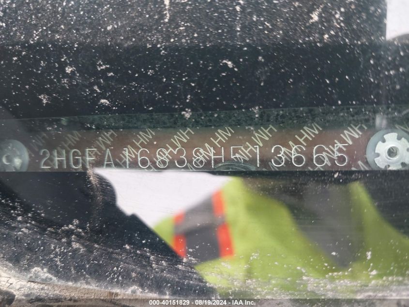 2008 Honda Civic Ex VIN: 2HGFA16838H513665 Lot: 40151829