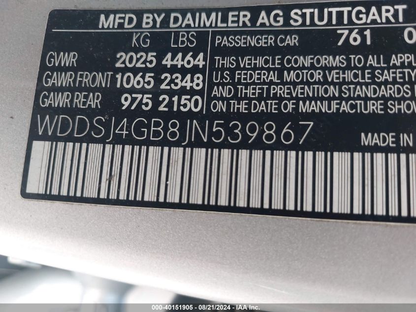 WDDSJ4GB8JN539867 2018 Mercedes-Benz Cla 250 4Matic