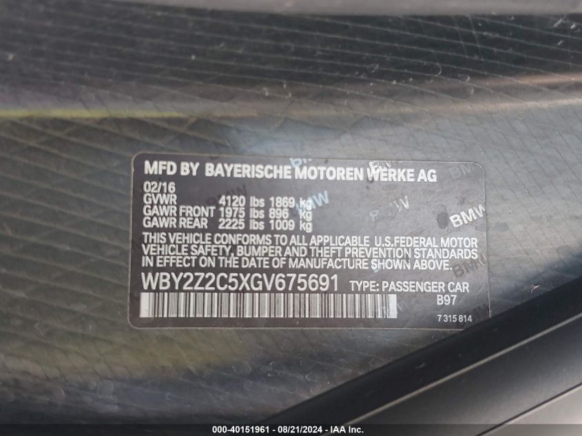 2016 BMW I8 - WBY2Z2C5XGV675691