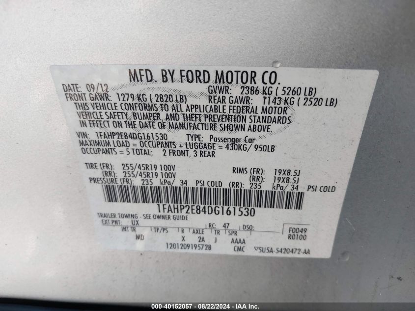 2013 FORD TAURUS SEL - 1FAHP2E84DG161530