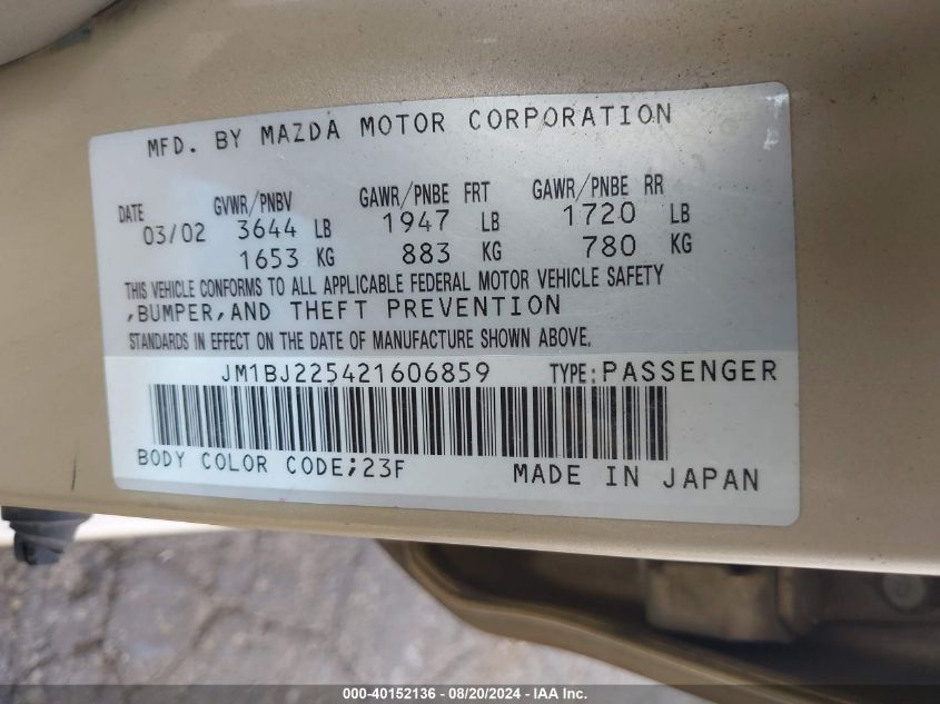 JM1BJ225421606859 2002 Mazda Protege Dx/Es/Lx