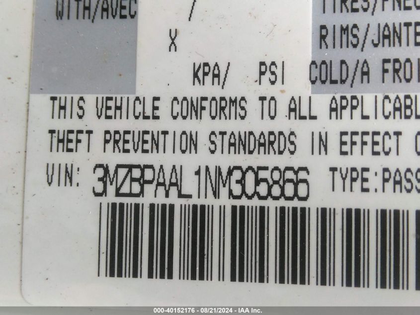 3MZBPAAL1NM305866 2022 Mazda Mazda3