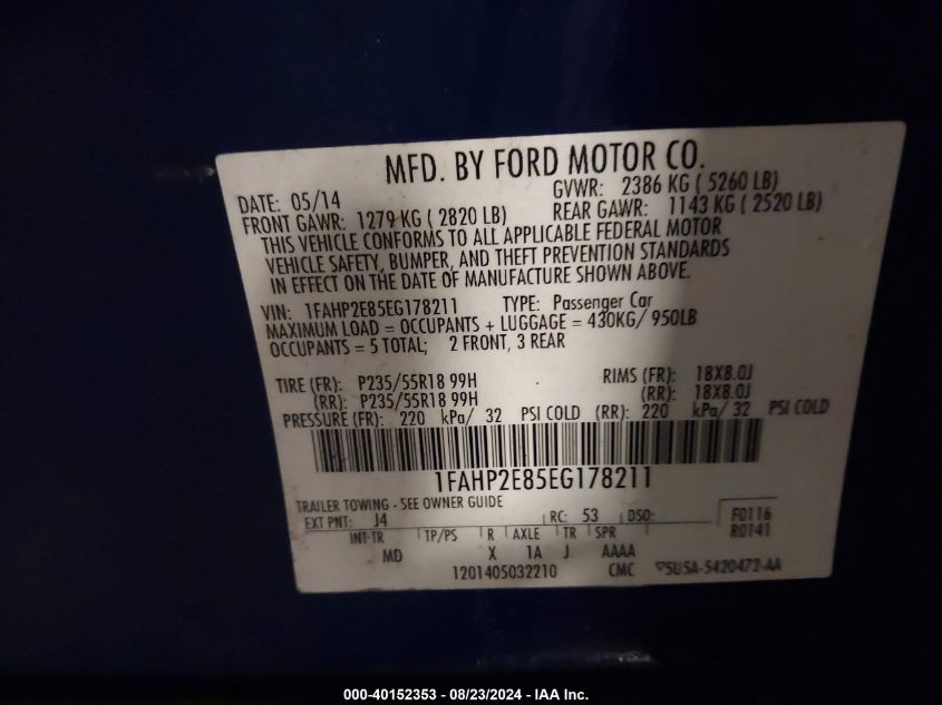 2014 FORD TAURUS SEL - 1FAHP2E85EG178211