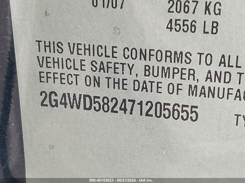 2007 Buick Lacrosse Cxl VIN: 2G4WD582471205655 Lot: 40152623