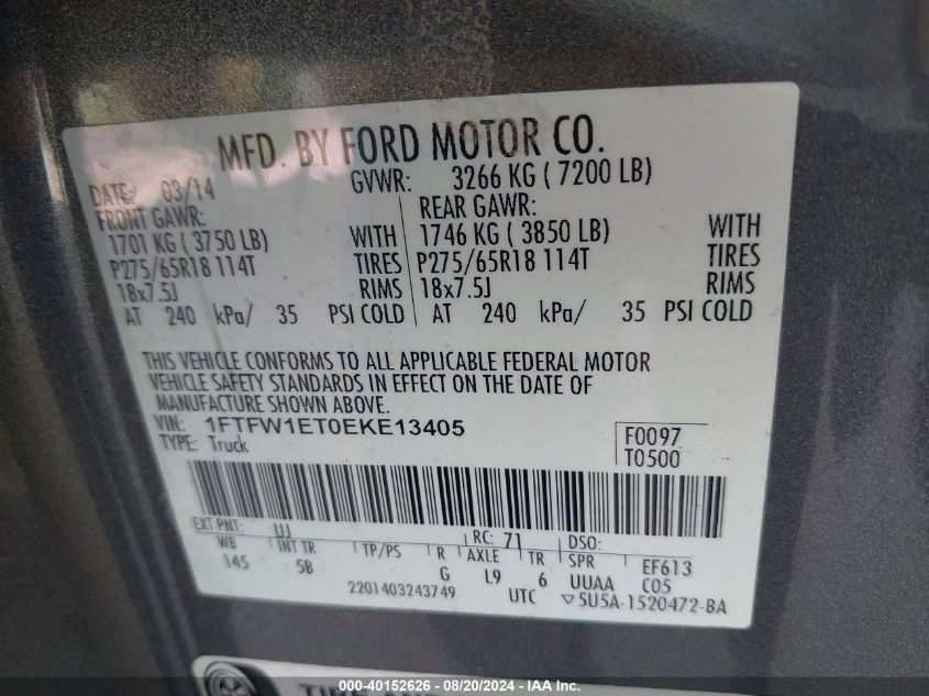 2014 FORD F-150 FX4 - 1FTFW1ET0EKE13405