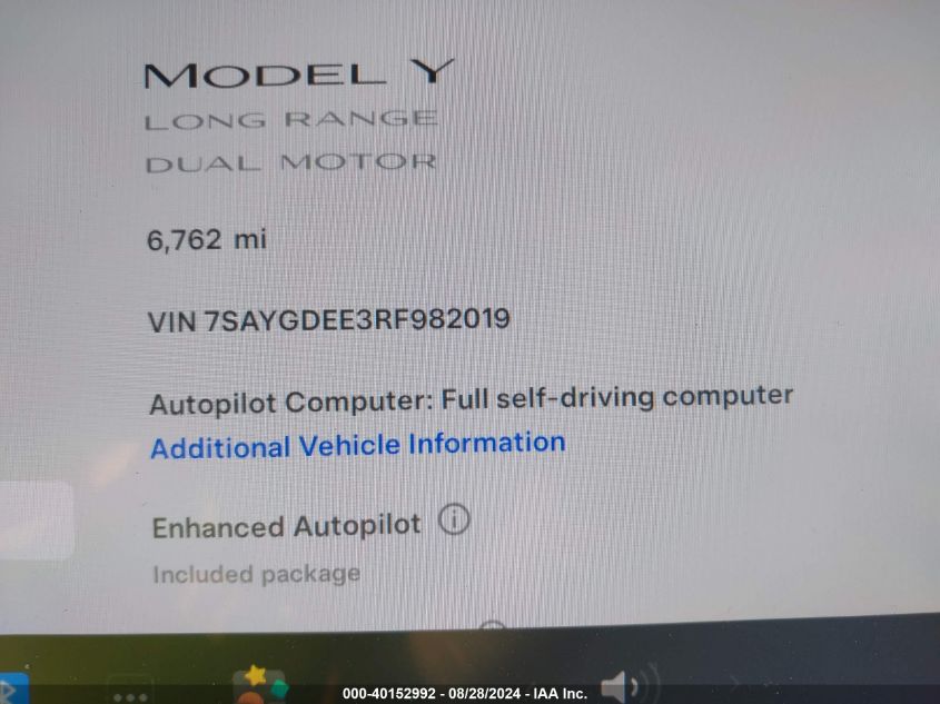 2024 TESLA MODEL Y LONG RANGE DUAL MOTOR ALL-WHEEL DRIVE - 7SAYGDEE3RF982019